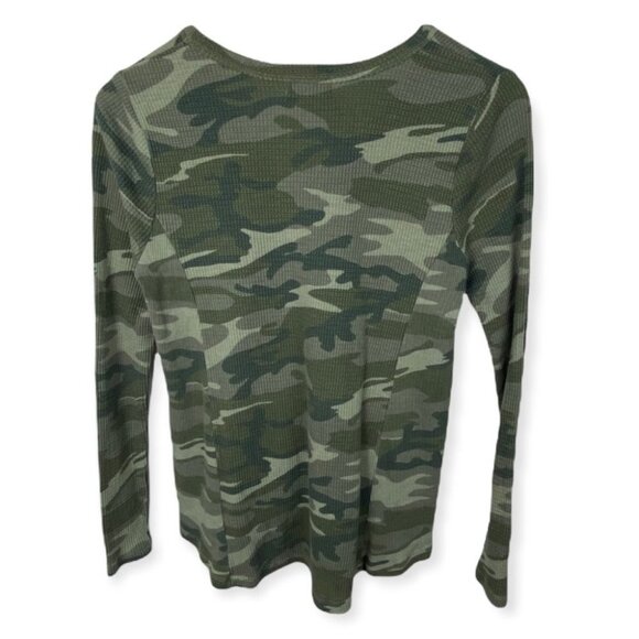 Anthropologie Camo Waffle Knit Thermal Green Sweater Top Size XS Boho Camouflage - Picture 6 of 12